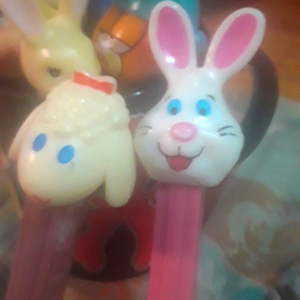 Vintage PEZ Rabbit & Lamb Easter Pink and Purple Slovenia Lot of 2